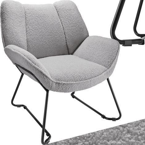Fauteuil revêtement rembourré en bouclettes dossier large gris clair (1/5)
