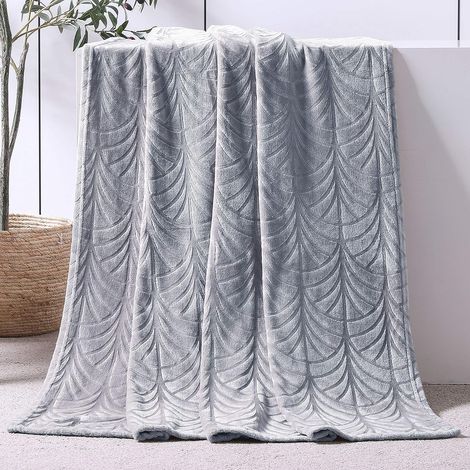Couverture polaire Whale Flotilla Leaf, 130 x 150 cm, couverture en flanelle douce, chaude et confortable pour le canapé ou le lit, adaptée à toutes les saisons, Gris argenté (1/5)
