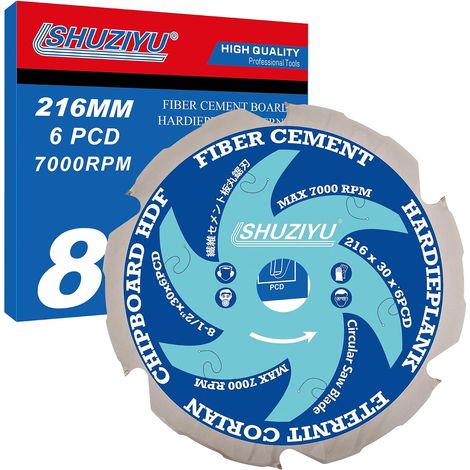 216mm-6PCD, Trou Central 30mm, Diamant Polycristallin 6PCD, Lame de Scie Circulaire pour Fibrociment (1/5)