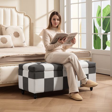 Stylish Grey Storage Ottoman with Padded Top, 84L Capacity, Steel Frame, Easy Assembly, Supports Up to 220kg, Perfect for Home Use