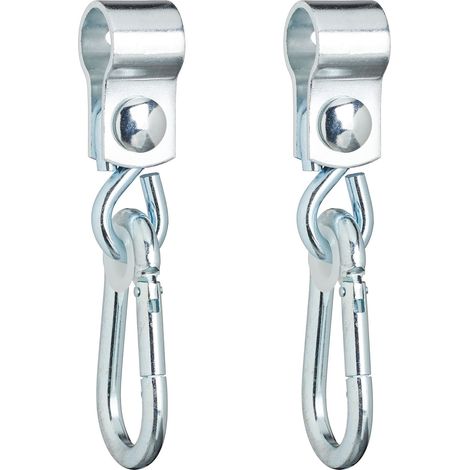 Relaxdays Swing Hooks with Carabiners, Set of 2, Cuff Fasteners, 25 mm, to Attach & Hang Swings, Rustproof Iron, Silver