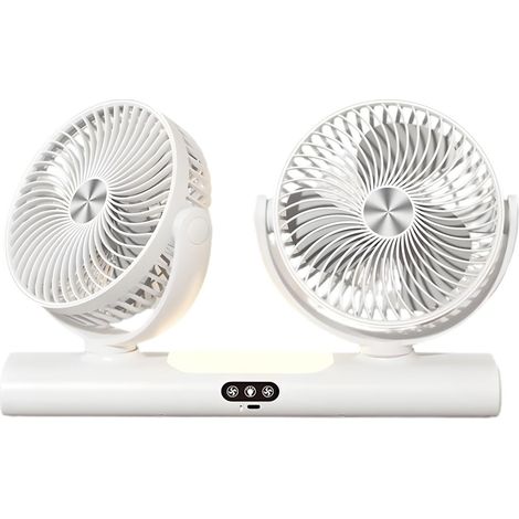 Zweiflügeliger USB-Tischventilator, leise, 3 Geschwindigkeitsstufen, 360°-Drehung, wiederaufladbar über USB-C, mit Nachtlicht für Zuhause und Büro, weiß (1/3)