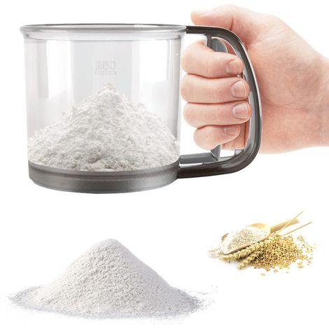 Setaccio manuale per farina in acciaio inox, di grande capacità, ideale per la preparazione di dolci fatti in casa. (1/5)