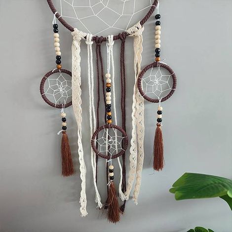 Available in 2 colors: see photo. Materials: iron, cotton, wood, polyester. Tassel dreamcatcher, bedroom decoration. (1/5)