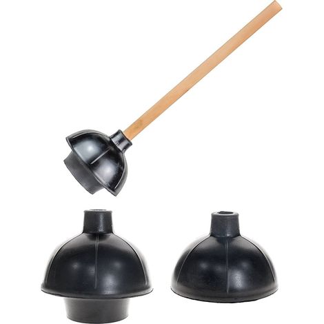 1 Déboucheur WC, Manche en bois 48cm, Cupule double action, Caoutchouc robuste, Pour toilettes et éviers (1/5)