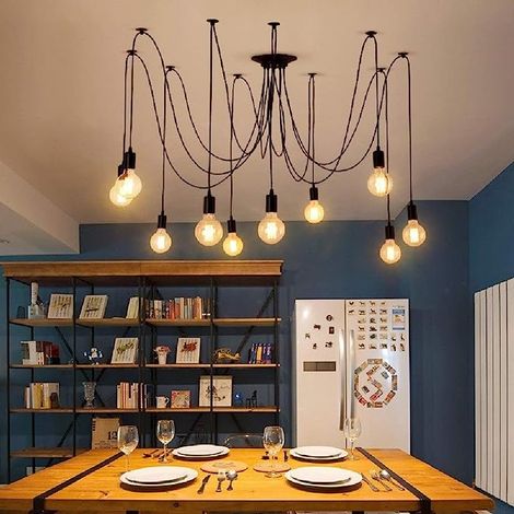 Lampadario a Sospensione, Spider Lampadario a Soffitto, Illuminazione Pendente per Cucina Isaland Camera da Letto Nero - 10 Luci, 200cm (1/5)