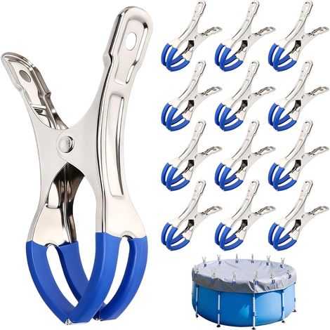 12 Pièces Métalliques pour Couverture de Piscine Pinces Bâche Piscine Métal avec Protection Serre-Joints Forte Tension pour Piscines Hors Sol pour Serre, Tente, Entrepôt (1/5)