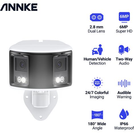 ANNKE 6MP POE Caméra Sécurité Protection 180 ° Panoramique Double Objectif Vision Nocturne Couleur Extérieure CCTV Surveillance Caméra (1/5)