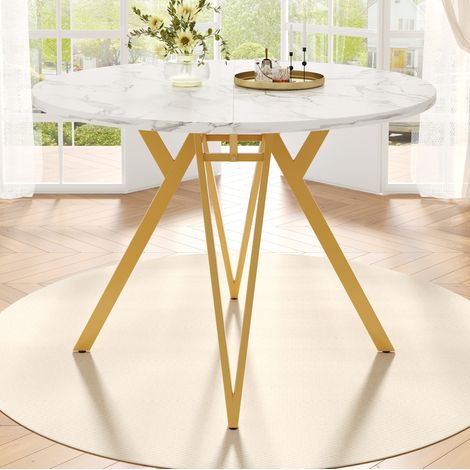 Table à manger ronde 100 x 100 x 76 cm en MDF aspect marbre, finition dorée DESVIAE (1/5)