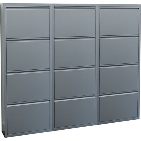 Pisa Schuhschrank mit 12 Klappen/Türen in Metall grau. Fertig montiert geliefert. (1/5)