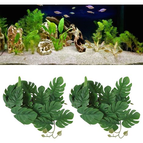 2 pièces/Un ensemble de plantes aquatiques artificielles, reptiles, plantes d'aquarium, vignes artificielles d'aménagement paysager, feuilles et feuilles de Monstera deliciosa pour la décoration intér (1/5)