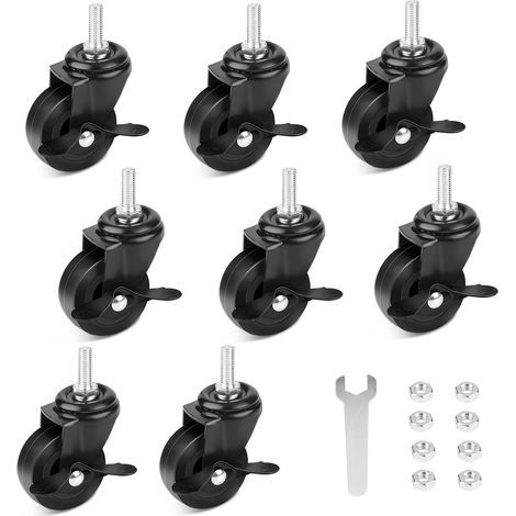 Stück Lenkrollen, Ø50 mm Möbeltransportrollen, M8 feststellbare Lenkrollen, 50 kg pro Rolle (Schwarz) (1/5)
