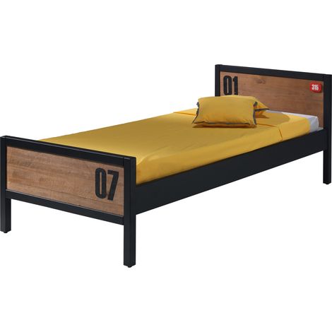 Lit pin massif foncé et noir Alex 90x200 (1/3)