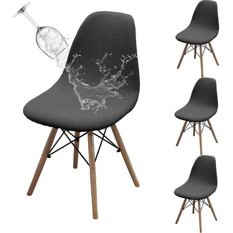 Set di 4 coprisedie da pranzo – Elastici, impermeabili e lavabili – Grigio scuro, universali per cucina e soggiorno