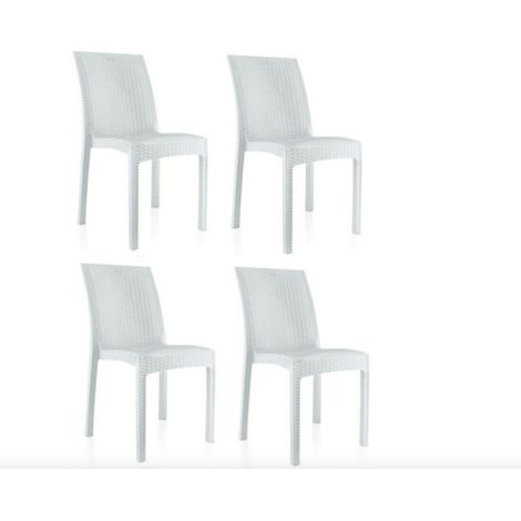 KIT 4 SEDIE POLIPROPILENE BAR RISTORANTE INTERNO ESTERNO SIMIL RATTAN SL BIANCO