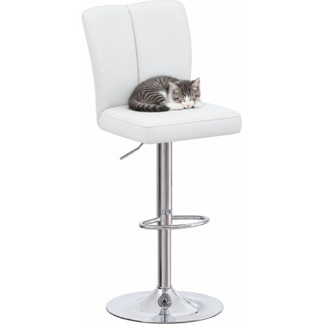ELVMI Juego de 2 Taburetes de Bar Giratorios con Altura Ajustable, Metal y Cuero Sintético PU, Blanco y Plata (1/5)