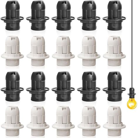 Set mit 20 massiven Vintage-E14-Bakelit-Lampenfassungen, Glühbirnenhaltern, Retro-Edison-Schraubadaptern für Lampen (10 schwarze + 10 weiße) (1/5)