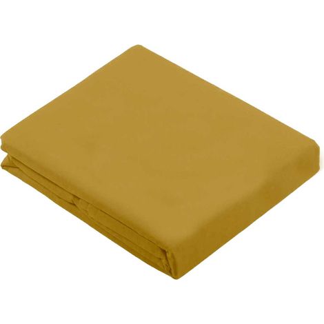 Drap Plat Uni en 100 % Coton Jaune moutarde 180x290 cm