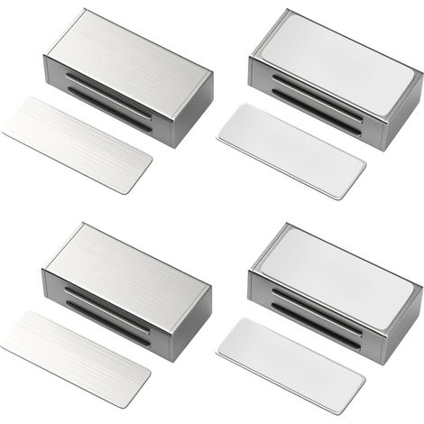 4 Pièces Aaimant Porte Placard Adhesif Puissant, 65x25x14 mm Aimant Porte Placard, Aucun Perçage Requis, Aimant pour Porte pour Portes D'armoires, Portes de Meubles, Portes de Balcon (Argent) (1/5)