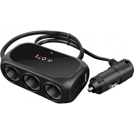 Adaptador de 12 V - Cargador USB para coche - Divisor para coche - Negro (1/4)