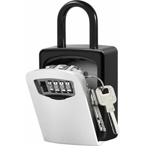RHG Boîte à Clé Sécurisée Boîte à clé Extérieur avec 4 Code Combinaison Numérique Montage Mural Key Safe Rangement pour Maison, école,Garages (Argent)