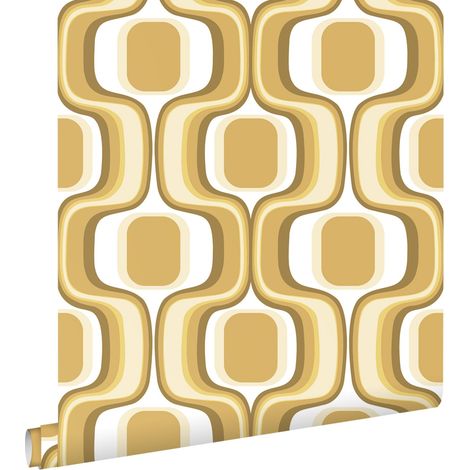 papier peint ornements au style rétro jaune ocre et marron  - ESTAhome (1/5)
