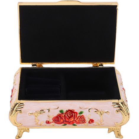 Boîte À Bijoux - Motif Roses En Relief - Alliage De Zinc Avec Intérieur Velours - 9,5 x 7 x 4 cm - 1 Pièce (1/5)