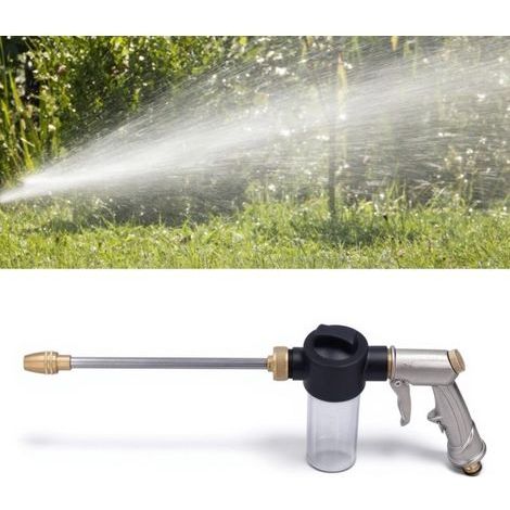 High Pressure Water Gun – Adjustable Nozzle for Garden Hose Foam Cleaning – Yard Watering Car Wash General Cleaning Pet Rinse – Silver (1/4)