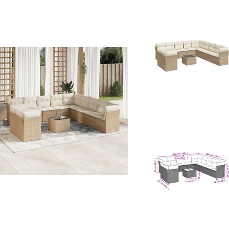 12-tlg. Garten-Sofagarnitur mit Kissen Beige Poly Rattan - Gartenmöbel Set - PE-Rattan Möbel - Outdoor Sofa - Lounge Set - Esstisch (1/3)