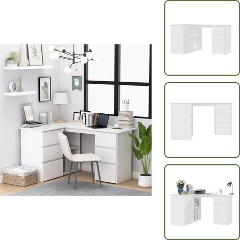 Bureau d'angle Blanc 145x100x76 cm Bois d'ingénierie - Bureau D'angle - Bureau Blanc - Bureau Informatique - Meuble De Bureau - Bureau Design (1/5)