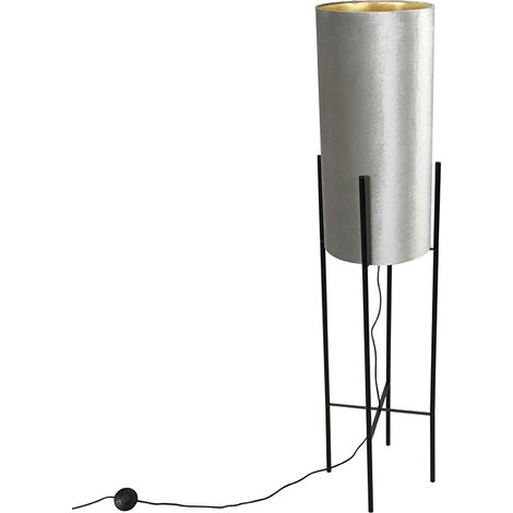 Modern Floor Lamp Black with Velvet Grey Lampshade - Rich