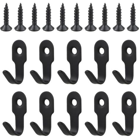 10 Crochets Simples Noir Inox Retro avec Vis (1/5)