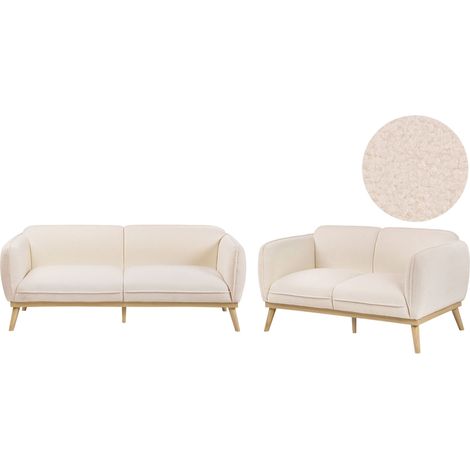 Ensemble de Salon Scandinave en Bouclé 5 Places Canapés 3 et 2 Places Pieds Effilés en Bois Facile d'Entretien Beige Ljung (1/5)