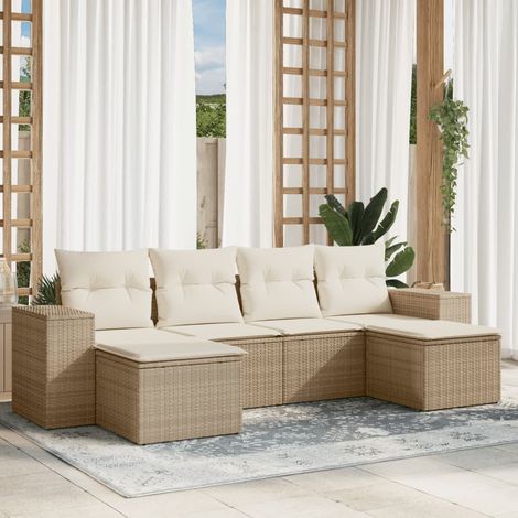 Juego de sofás jardín con cojines 6 pzas ratán sintético beige vidaXL (1/5)