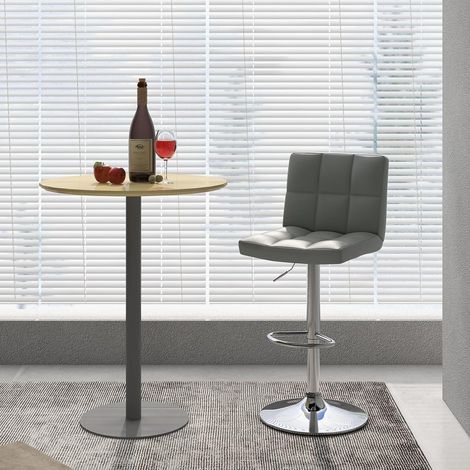 Lot de 2 Tabourets de Bar Pivotante en Similicuir Hauteur 65-85 CM Siège Rembourré Dossier Incurvé Repose-Pieds Base Chromée Gris (1/3)