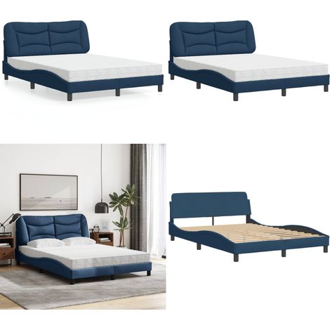 Bett mit Matratze Blau 140x190 cm Stoff - Bettsofa - Boxspringbetten - Doppelbett - Einzelbett - Blau - Home & Living (1/5)