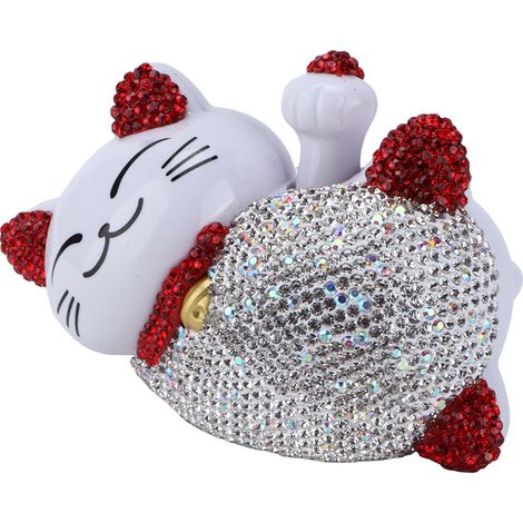Chat porte-bonheur Maneki Neko rouge strass scintillant, décoration intérieure voiture, figurine tableau de bord console centrale, accessoire universel (1/5)