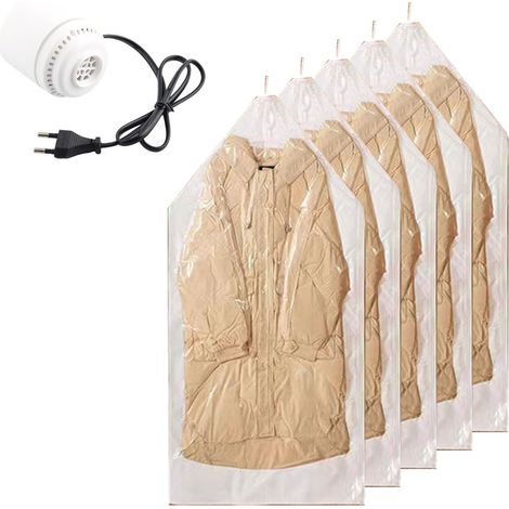 Lot de 5 sacs de mise sous vide pour vêtements suspendus - 145 x 70 cm - Sacs sous vide pour couettes, sacs à vêtements avec pompe électrique - Sacs sous vide pour voyage (1/5)