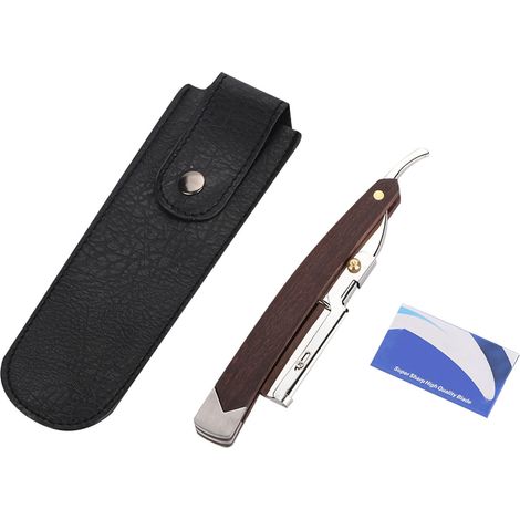 Maintenant disponible : Rasoir vintage en alliage de zinc à lames remplaçables, tondeuse à barbe, rasoir pour le visage avec étui de transport en cuir + 10 lames (1/5)