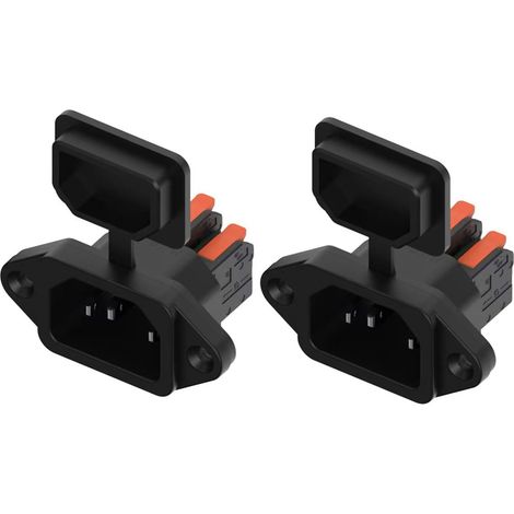 2 pièces Prise IEC C14 3 Broches,Adaptateur de Prise Montage sur Panneau C14(poignée de Couleur Orange) fiches d'alimentation 250V 10A avec Capuchon étanche (Noires) (1/5)