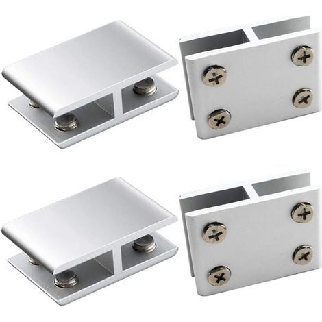 Juego de 4 abrazaderas para vidrio, clips de aleación de aluminio para fijar el vidrio en ambos lados de mesas y paneles de ducha, abrazadera ajustable para vidrio de 10 a 12 mm de espesor, 180 grados (1/4)