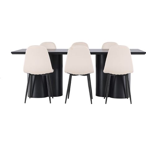 Olivia Essgruppe Tisch 100x210cm und 6 Velours Stühle schwarz.