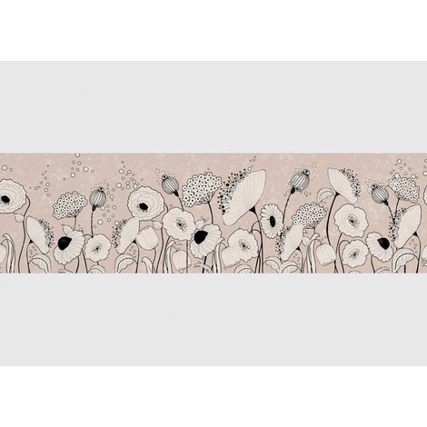 Frise auto-collante sur fond beige avec des Alysses et coquelicots (1/5)
