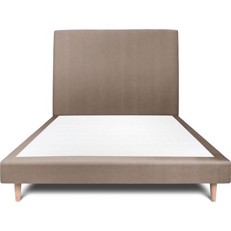 Lit 150x200cm avec tête de lit tapissier velours et sommier tapissier taupe - Hauteur totale : 29cm (1/5)