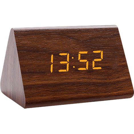 Horloge de Bureau en Bois Horloge de Chevet Électrique Réveil Fort,Réveil numérique électrique, horloges électriques en Bois avec contrôle du Son et 3 réglages d'alarme, Horloge numérique (1/5)