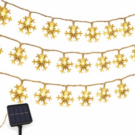 Guirlande LED Solaire Flocons de Neige, 200 LED Blanc Chaud, Étanche Extérieur Jardin Noël, Recharge USB avec Télécommande (1/5)