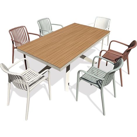 LAMU - Conjunto de comedor de jardín de aluminio para 6 personas - Gris topo - DCB GARDEN