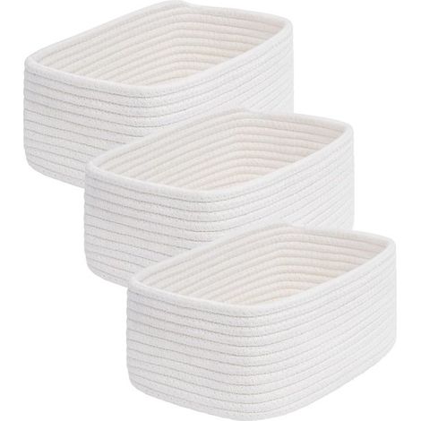 Trois petits paniers de rangement tressés, un panier de rangement de taille moyenne et un mini panier en corde, adaptés aux étagères - blanc (1/5)