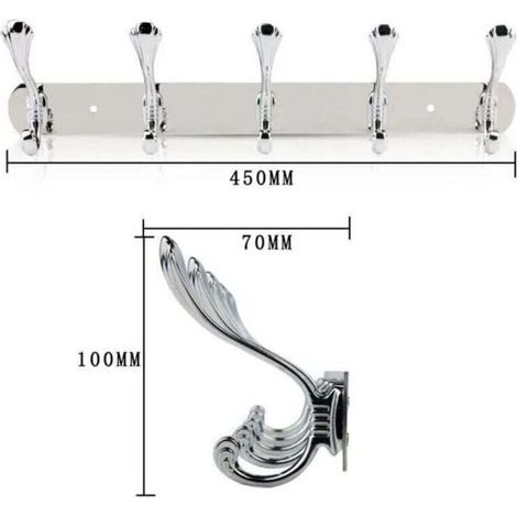 Wandgarderobe fürs Badezimmer mit 5 Haken – Edelstahl – silber – 45 x 7 x 10 cm (1/3)