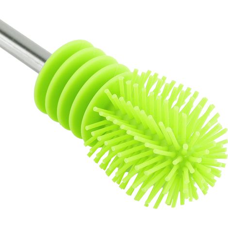 Brosse 360° Silicone pour Bouteille - Manche Rotatif Antidérapant - Effet de Nettoyage Fort et Parfait - 27cm - Verte (1 brosse) (1/5)
